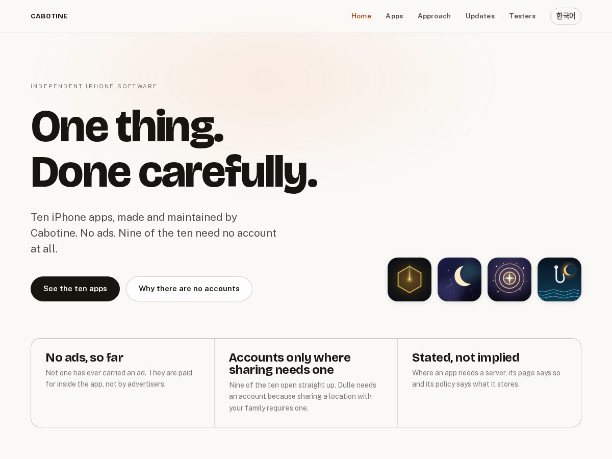 Landing-page snapshot of cabotine.app