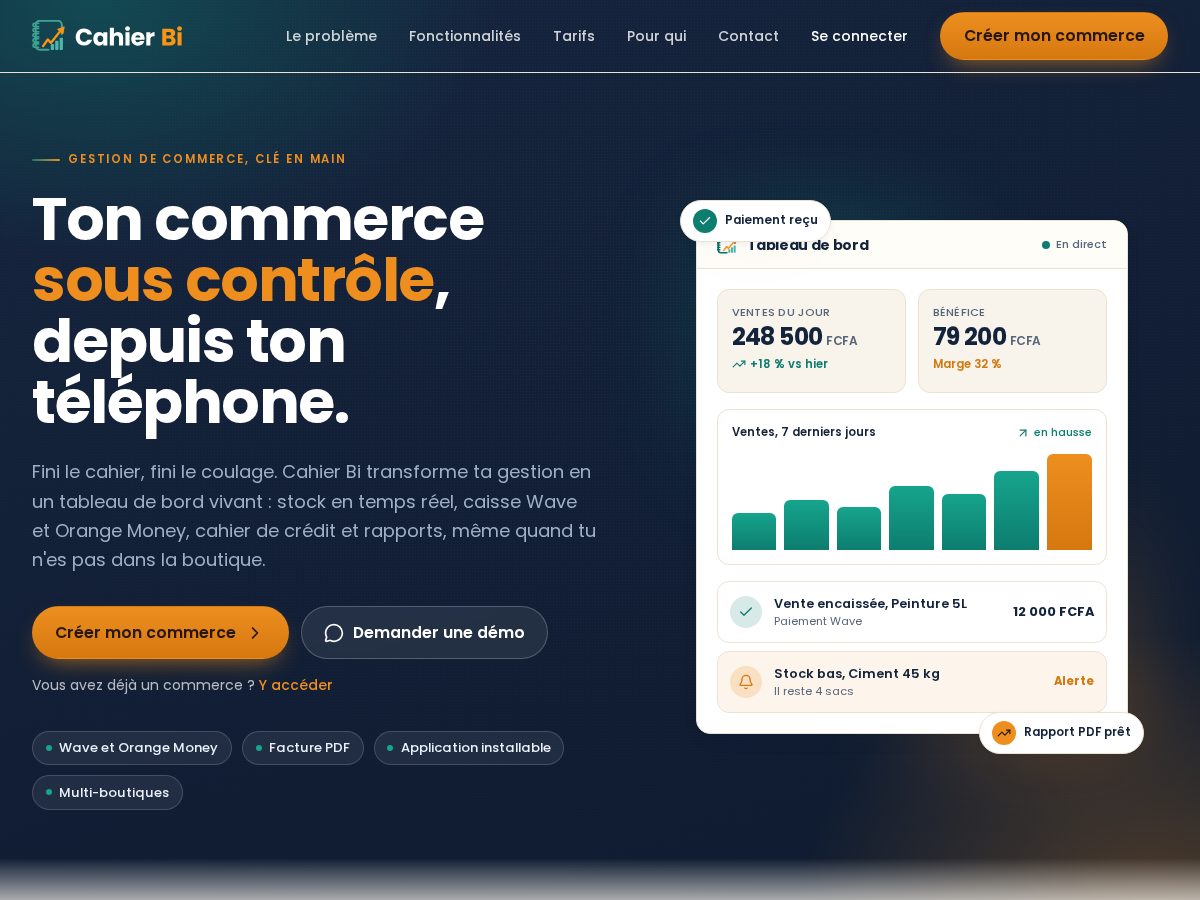 Landing-page snapshot of cahierbi.app