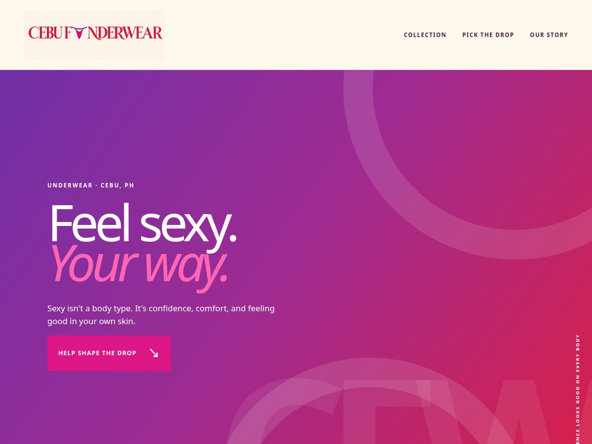 Landing-page snapshot of cebufunderwear.com