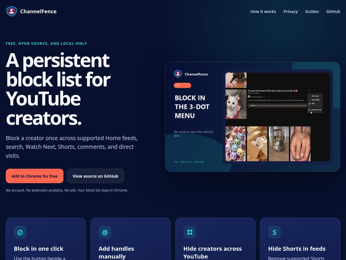 Landing-page snapshot of channelfence.app