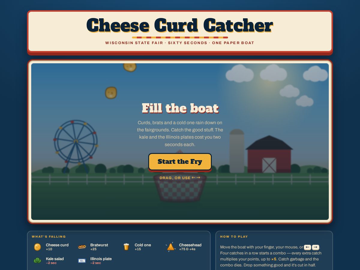 Landing-page snapshot of cheesecurdcatcher.com