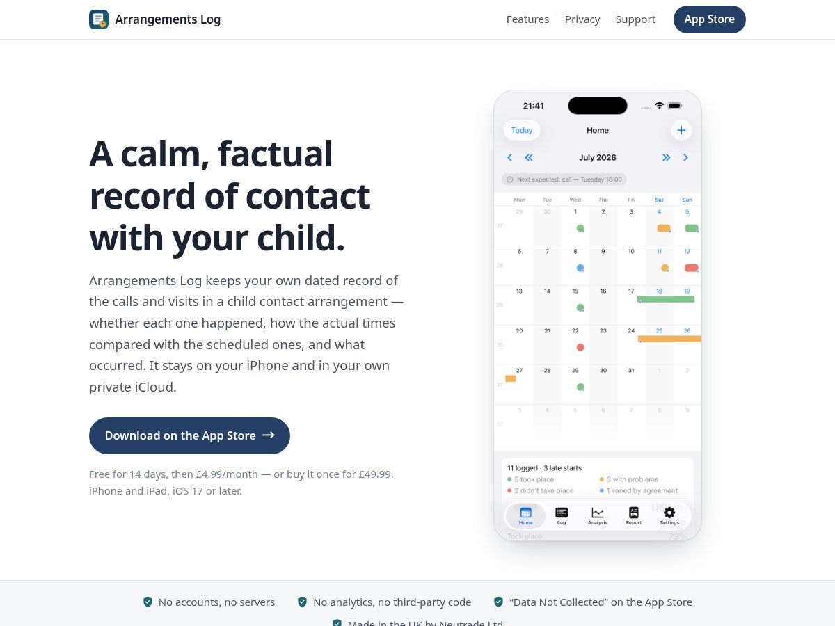 Landing-page snapshot of childarrangements.com