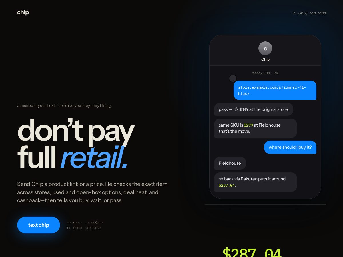 Landing-page snapshot of chip.shopping