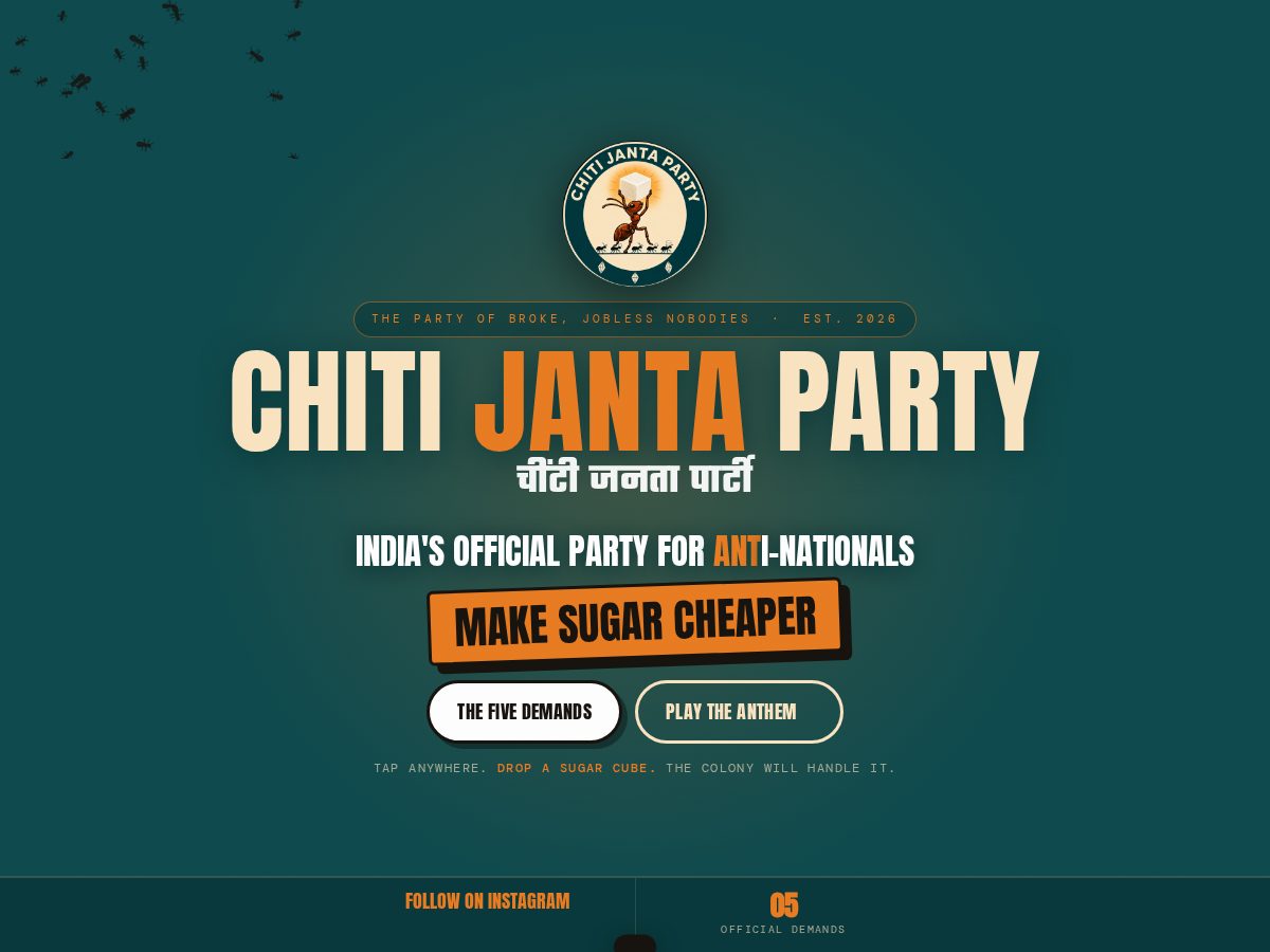 Landing-page snapshot of chitijantaparty.lol