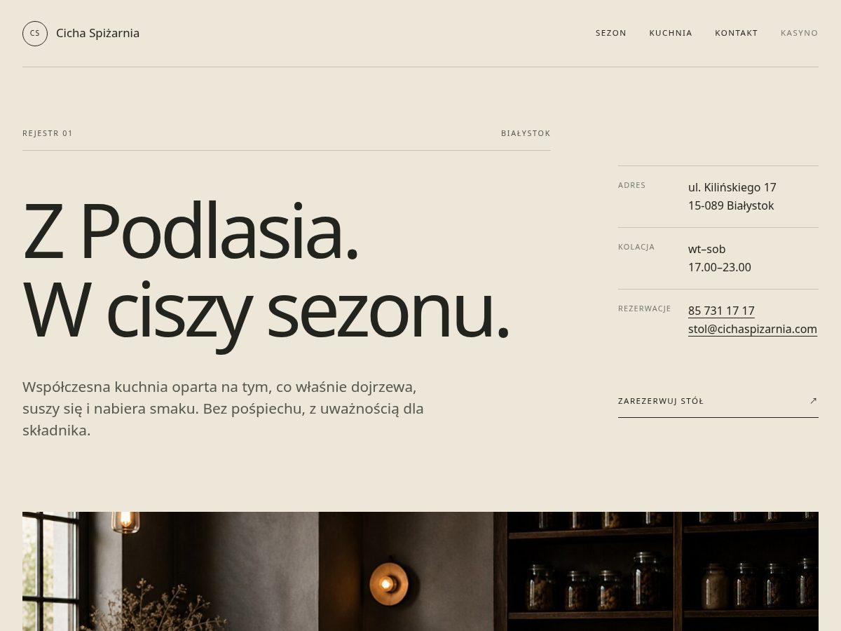 Landing-page snapshot of cichaspizarnia.com
