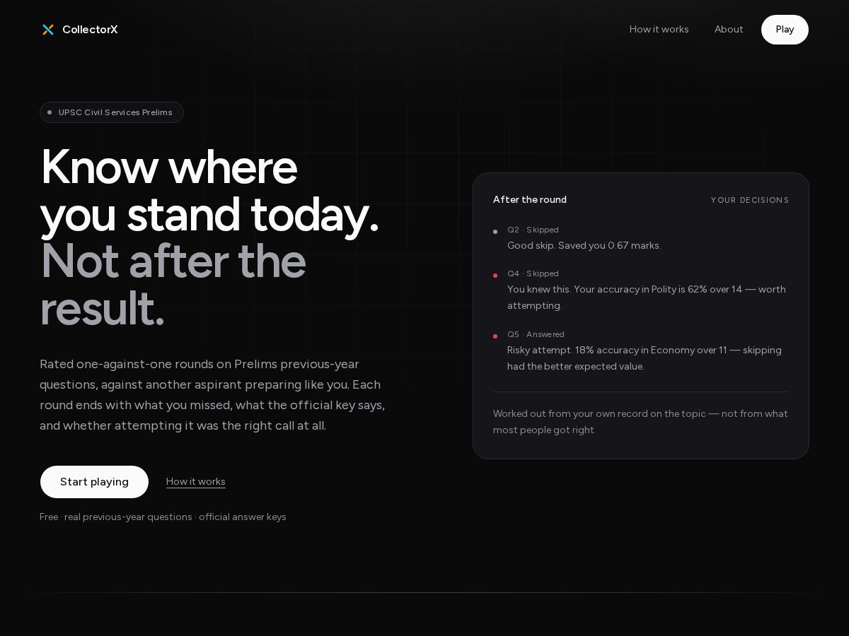 Landing-page snapshot of collectorx.app
