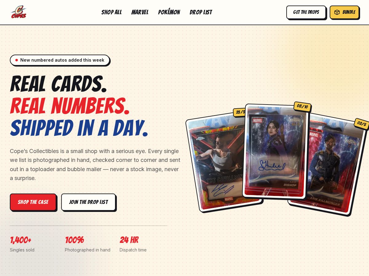 Landing-page snapshot of copescollectibles.com