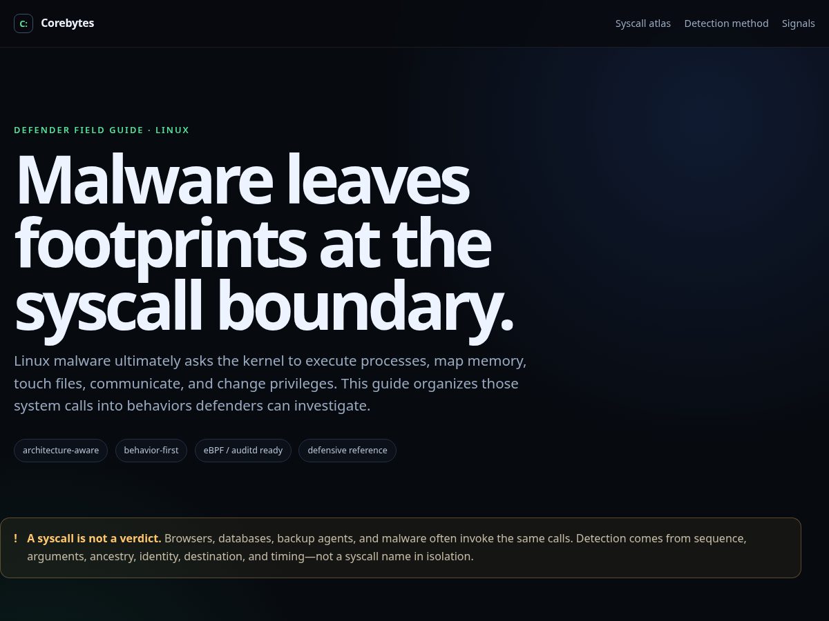 Landing-page snapshot of corebytes.org