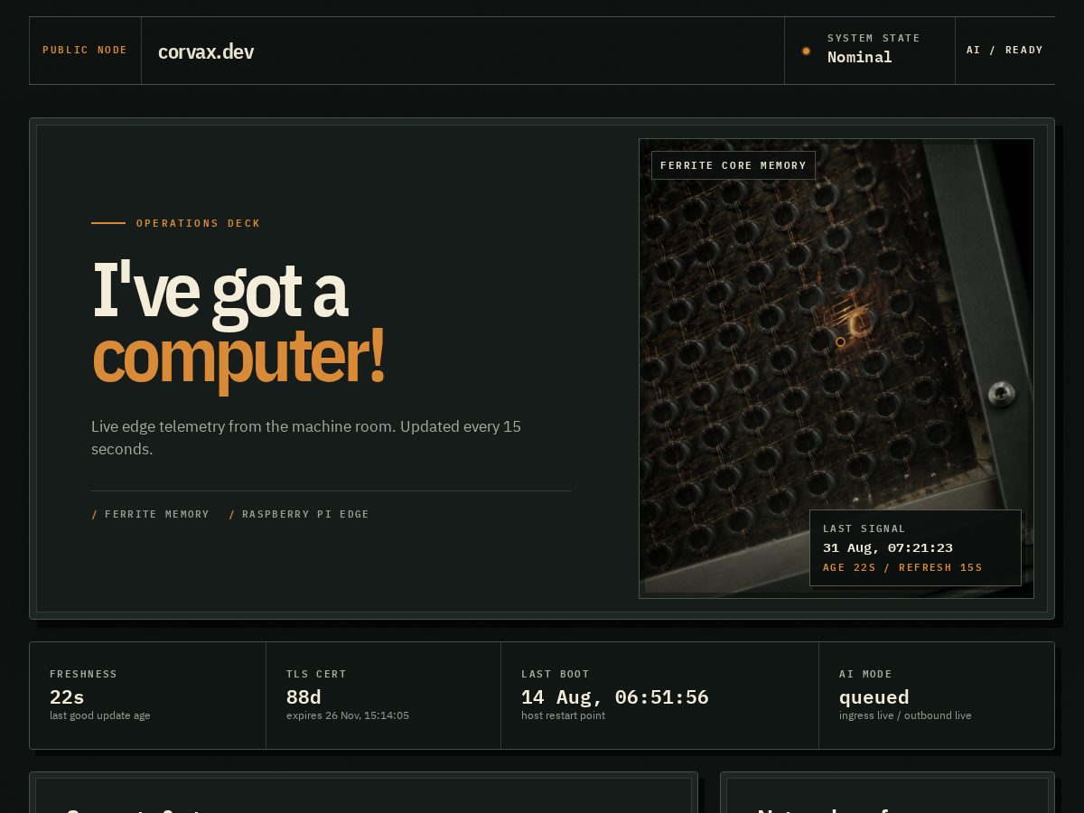 Landing-page snapshot of corvax.dev