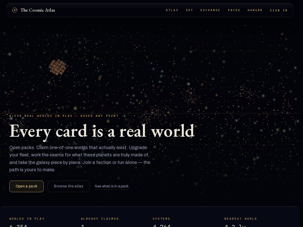 Landing-page snapshot of cosmicatlas.space