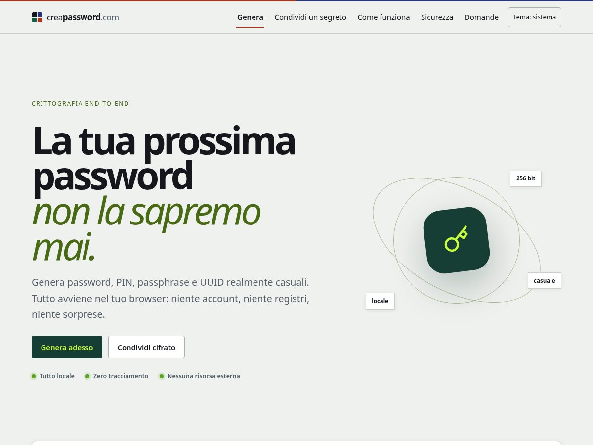 Landing-page snapshot of creapassword.com