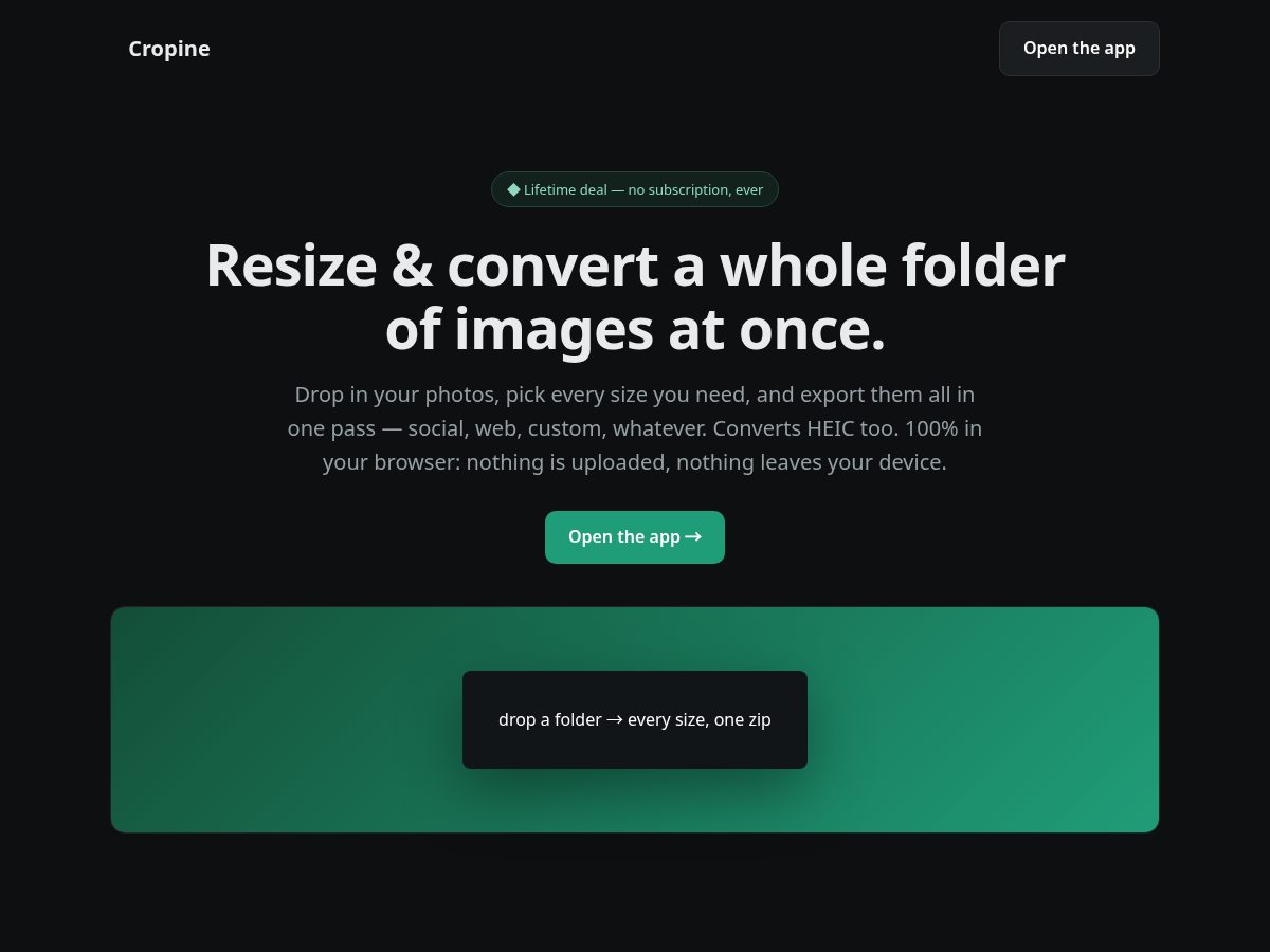 Landing-page snapshot of cropine.com