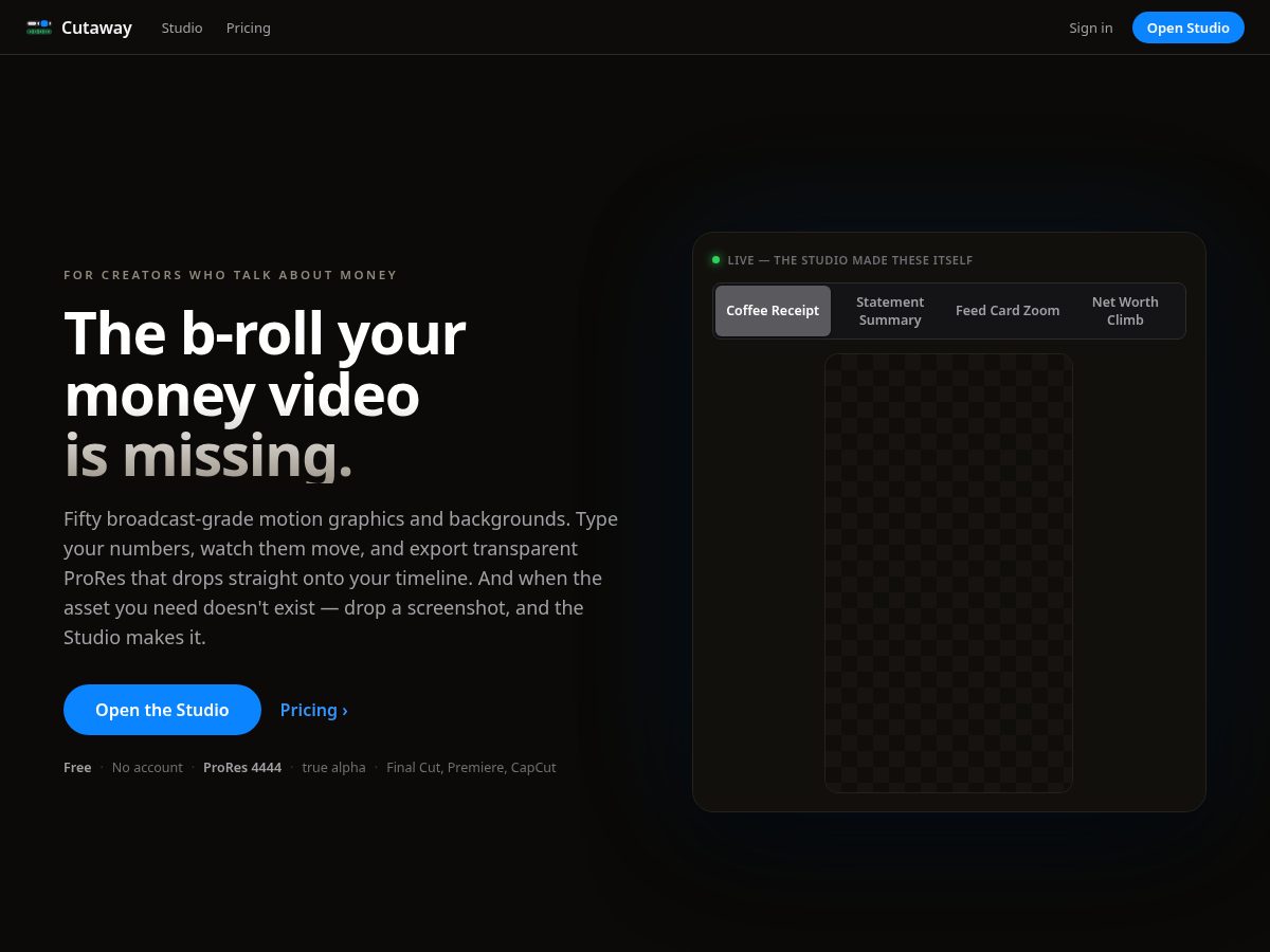 Landing-page snapshot of cutawaypro.com