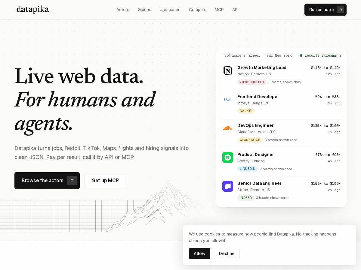 Landing-page snapshot of datapika.com