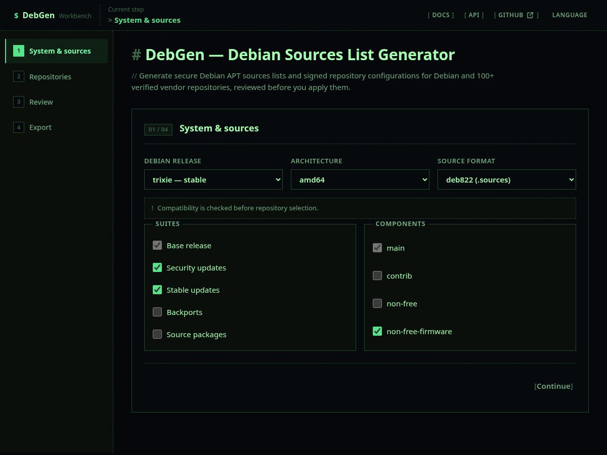 Landing-page snapshot of debgen.org