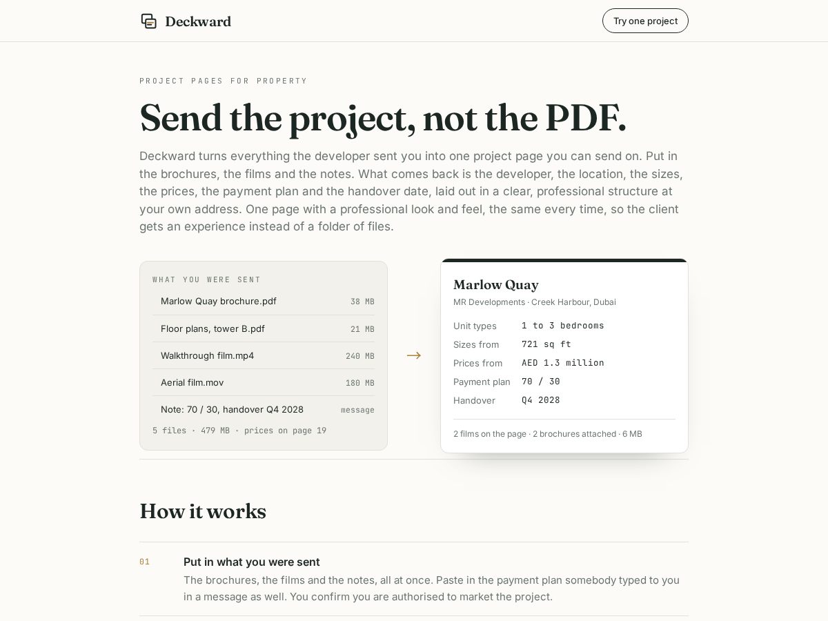 Landing-page snapshot of deckward.app