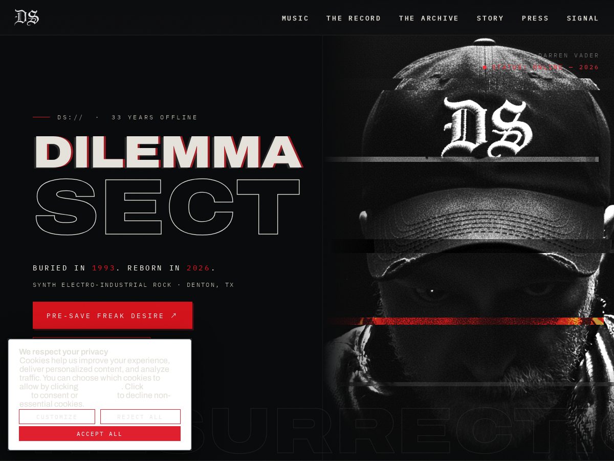 Landing-page snapshot of dilemmasect.com