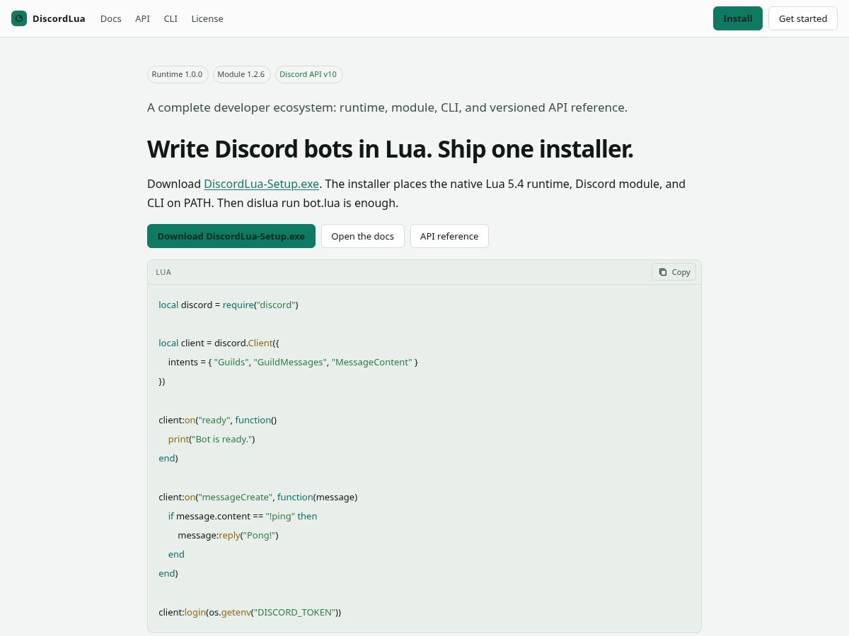 Landing-page snapshot of discordlua.org