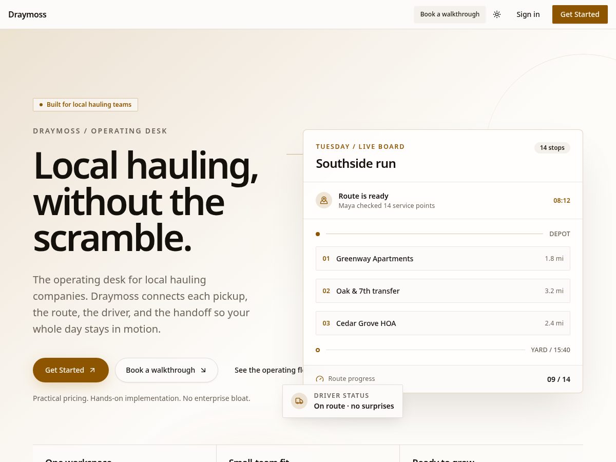 Landing-page snapshot of draymossscheduling.com