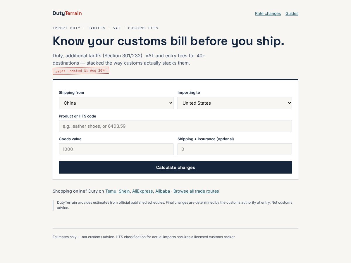 Landing-page snapshot of dutyterrain.com