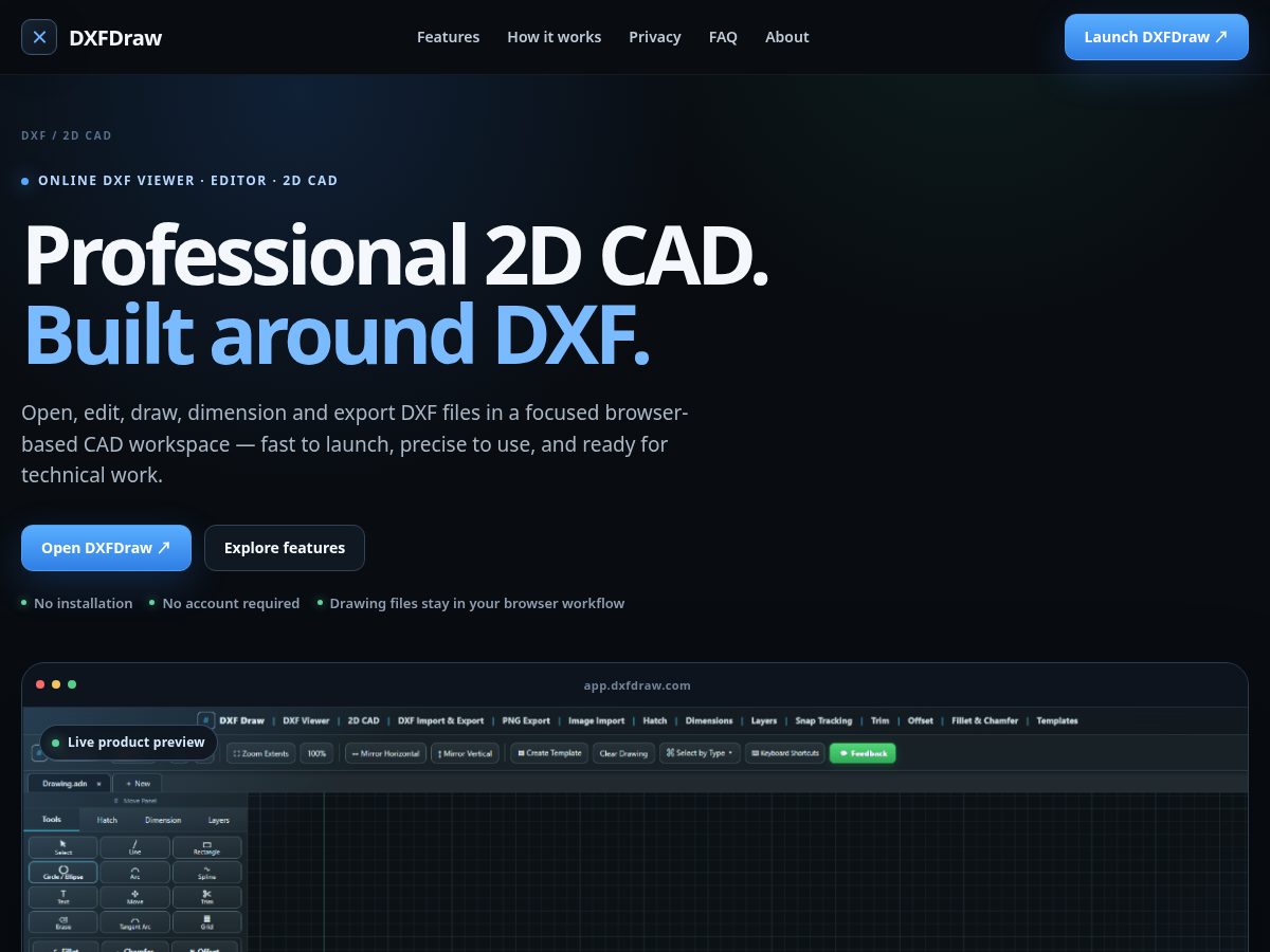 Landing-page snapshot of dxfdraw.com