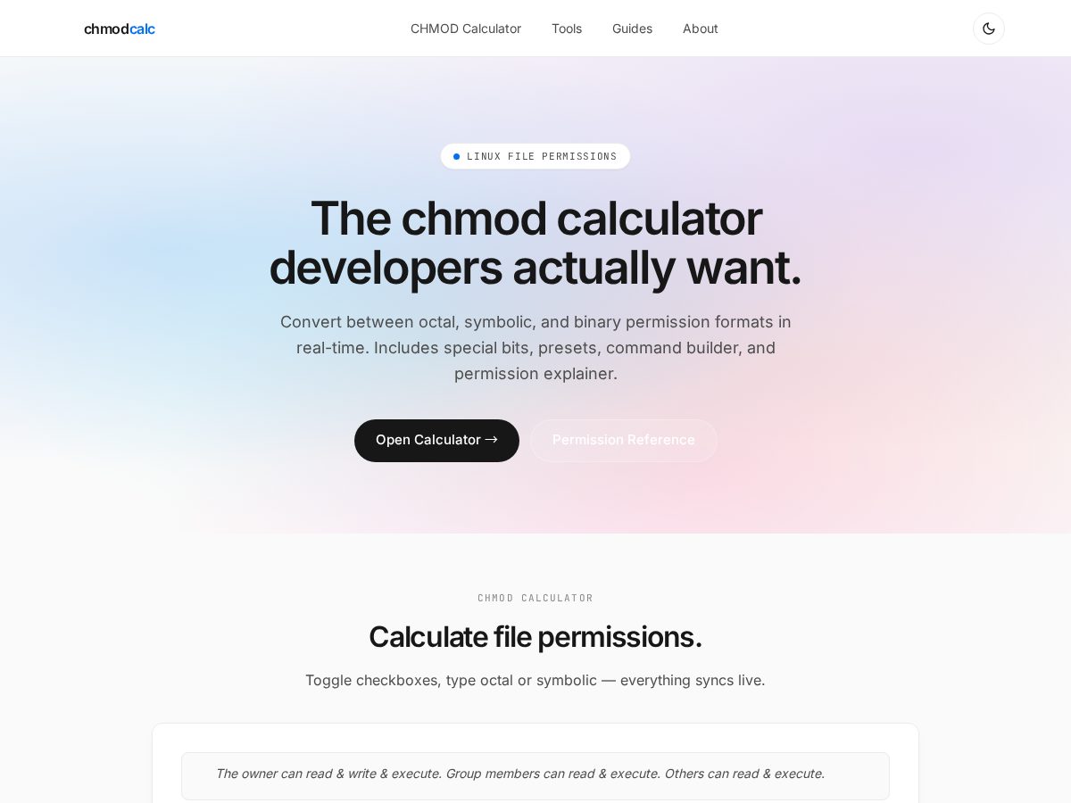 Landing-page snapshot of easychmodcalculator.com