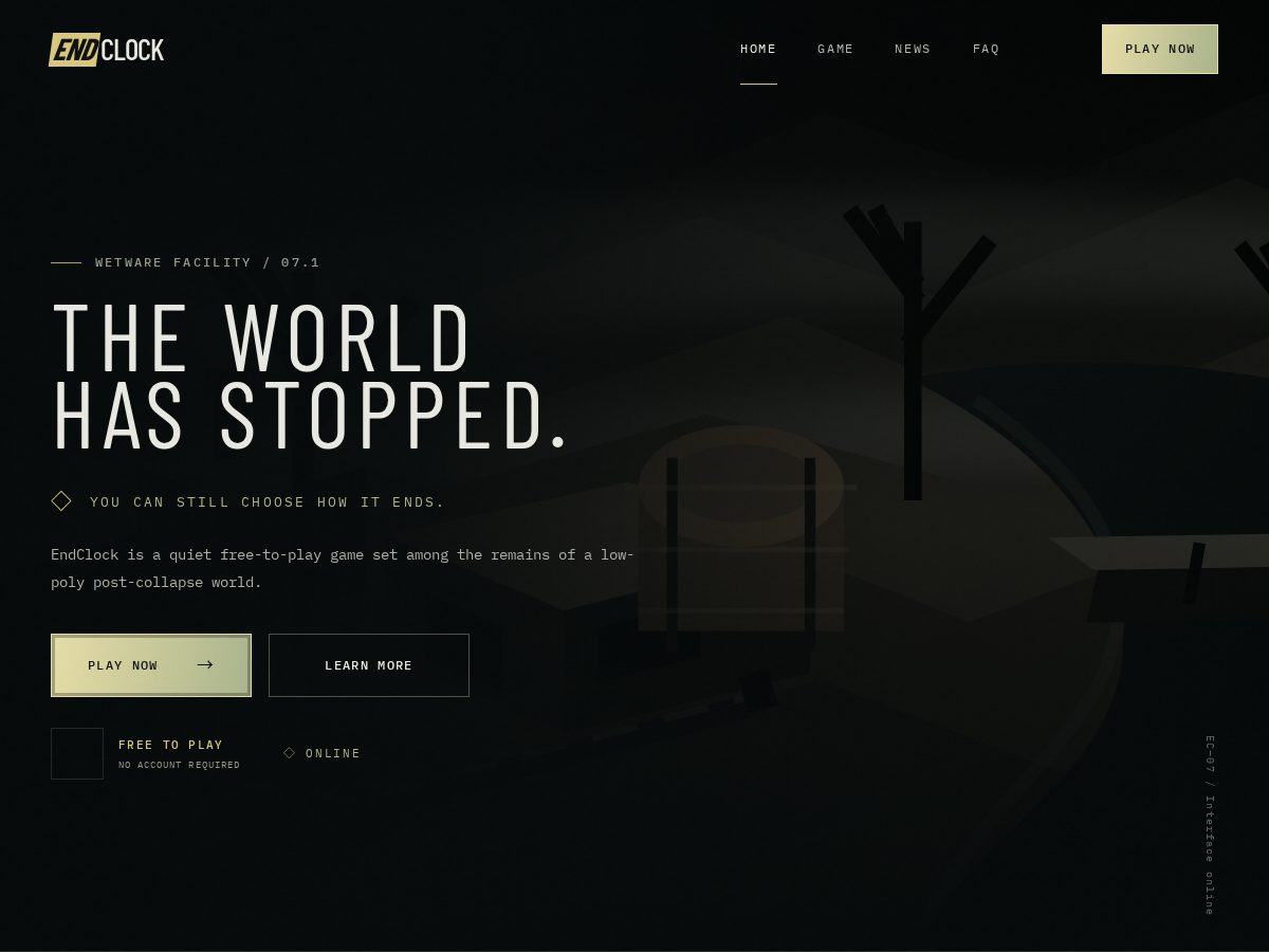 Landing-page snapshot of endclock.com