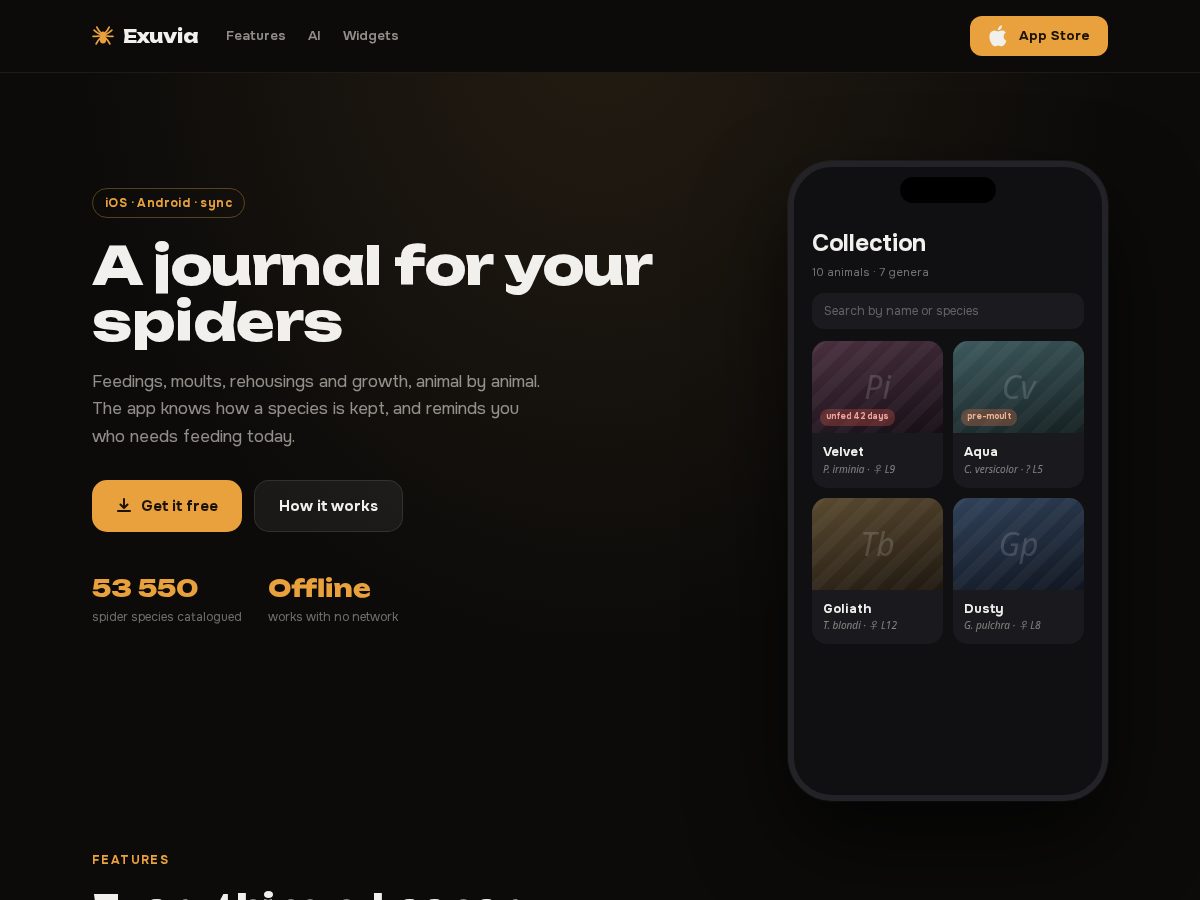 Landing-page snapshot of exuvia.app