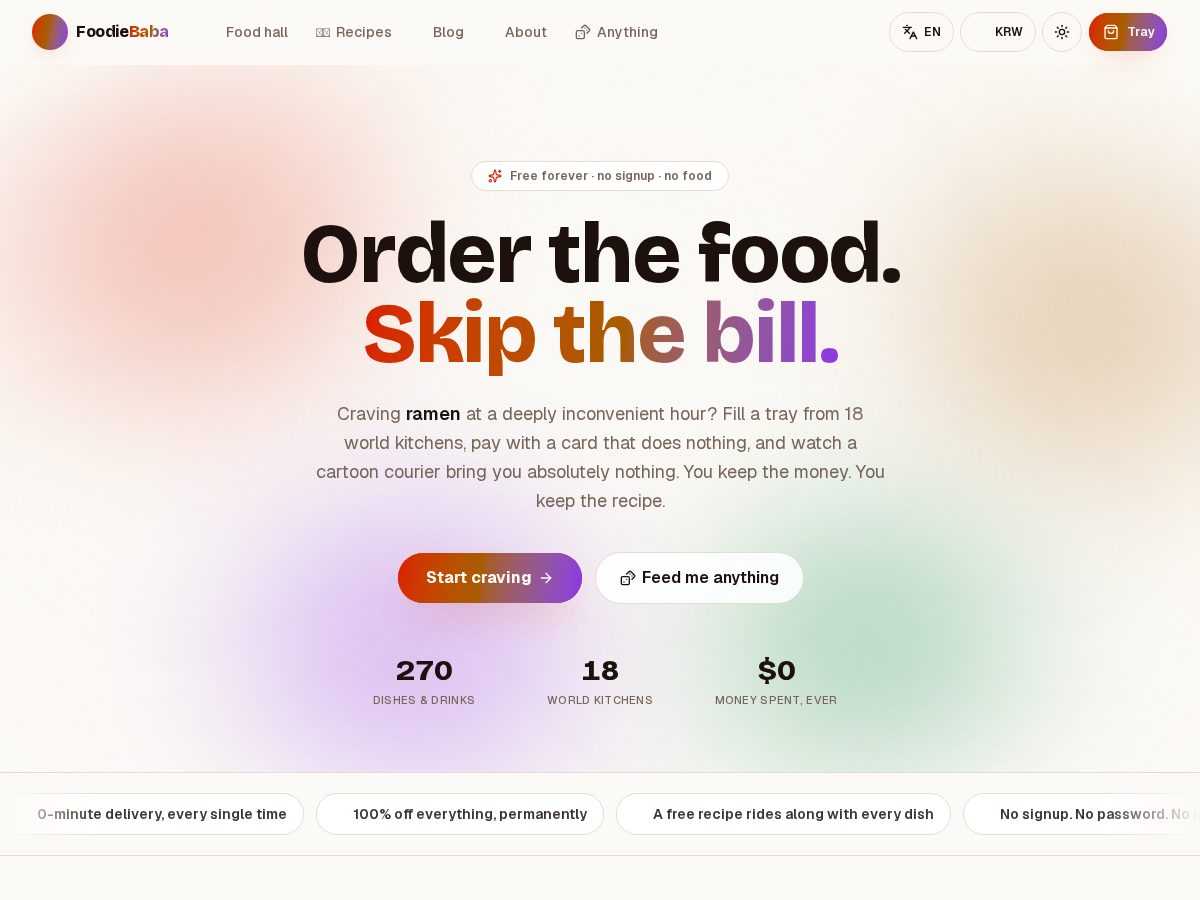Landing-page snapshot of foodiebabaa.online