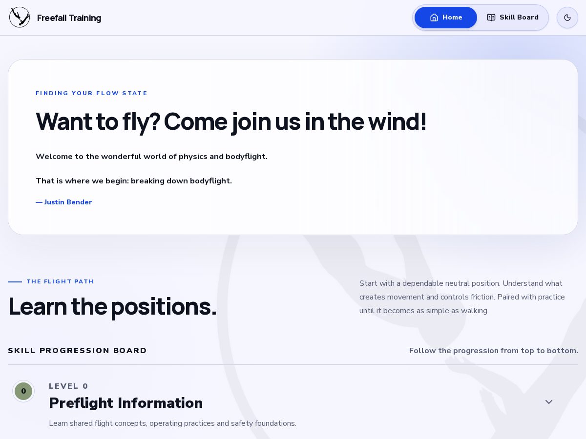 Landing-page snapshot of freefall.training