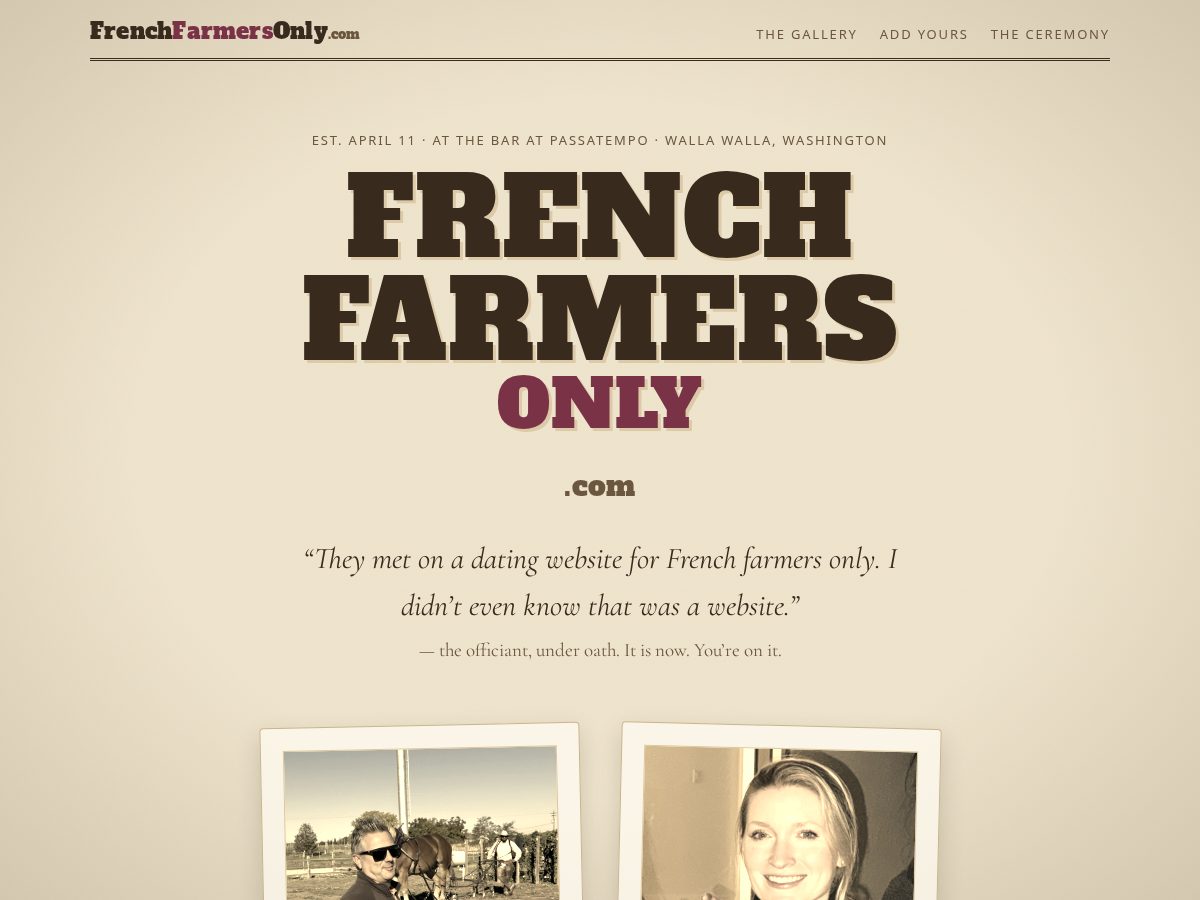 Landing-page snapshot of frenchfarmersonly.com