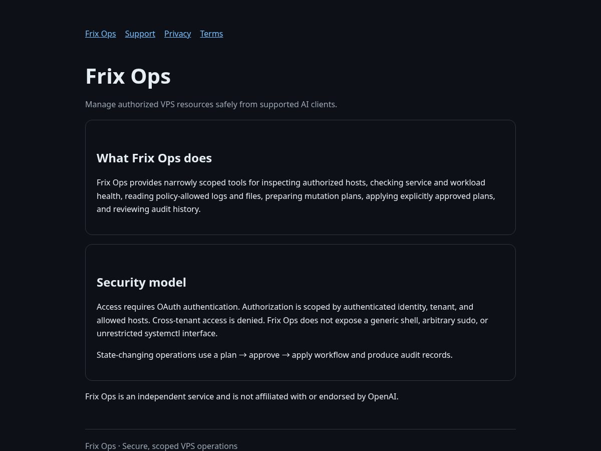 Landing-page snapshot of frixcore.com