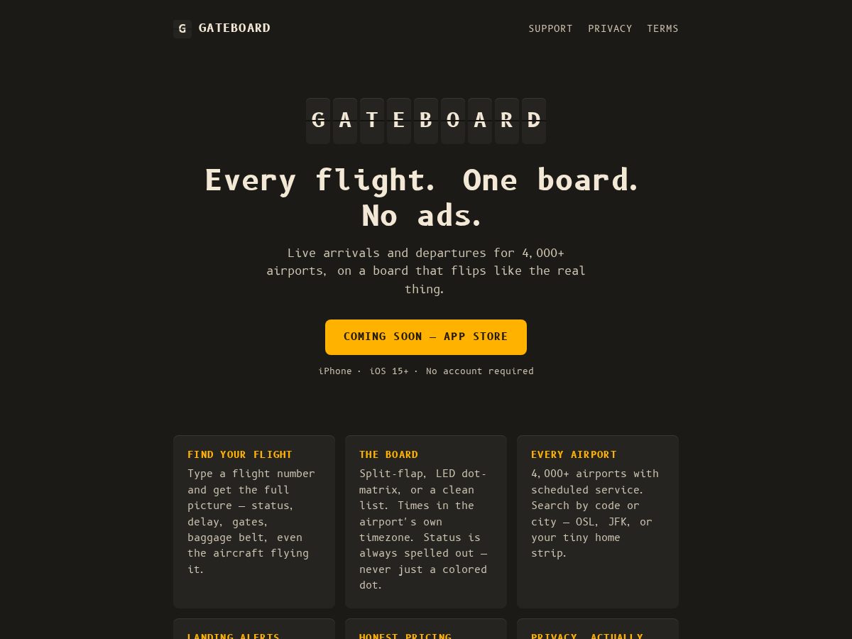 Landing-page snapshot of gateboard.app