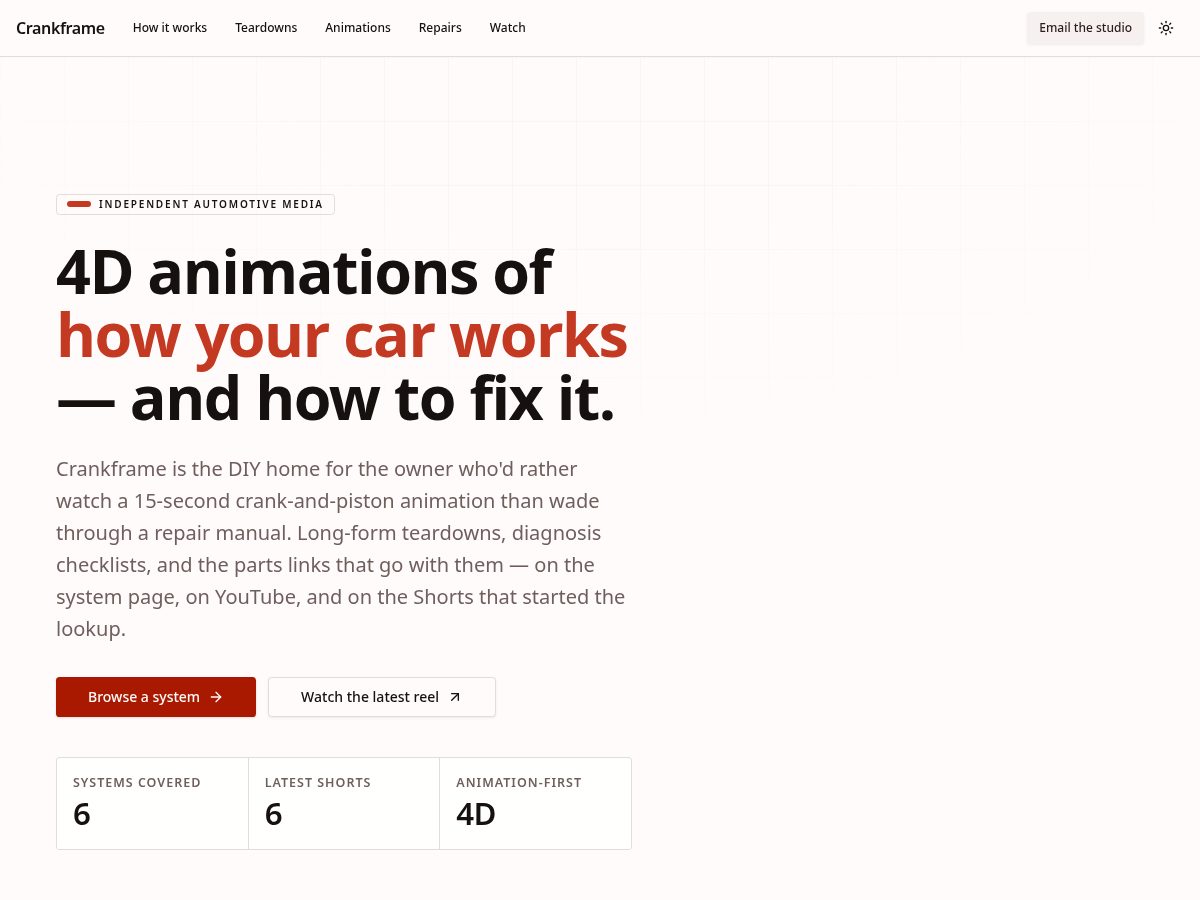 Landing-page snapshot of getcrankframe.com