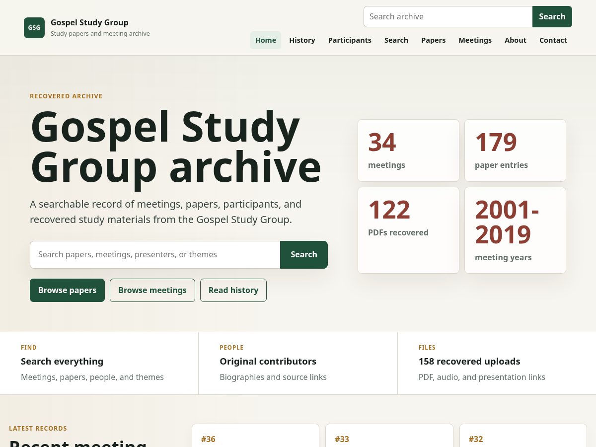 Landing-page snapshot of gospelstudygroup.org