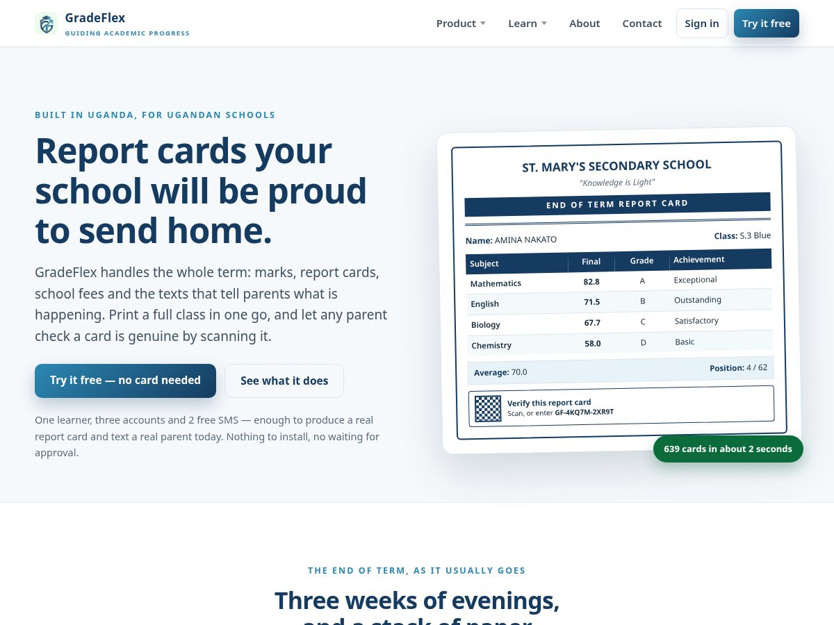 Landing-page snapshot of gradeflexug.com