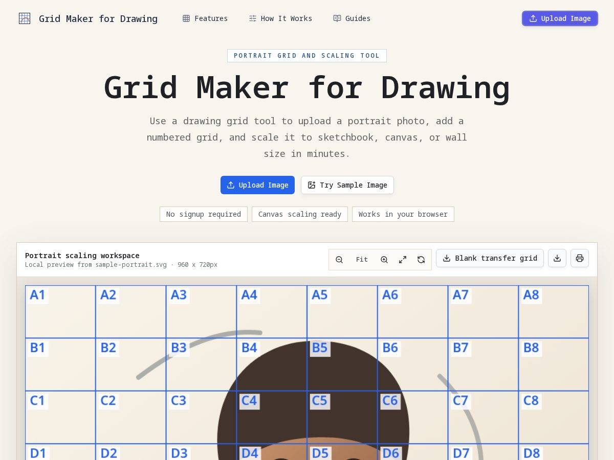Landing-page snapshot of gridmakerfordrawing.com