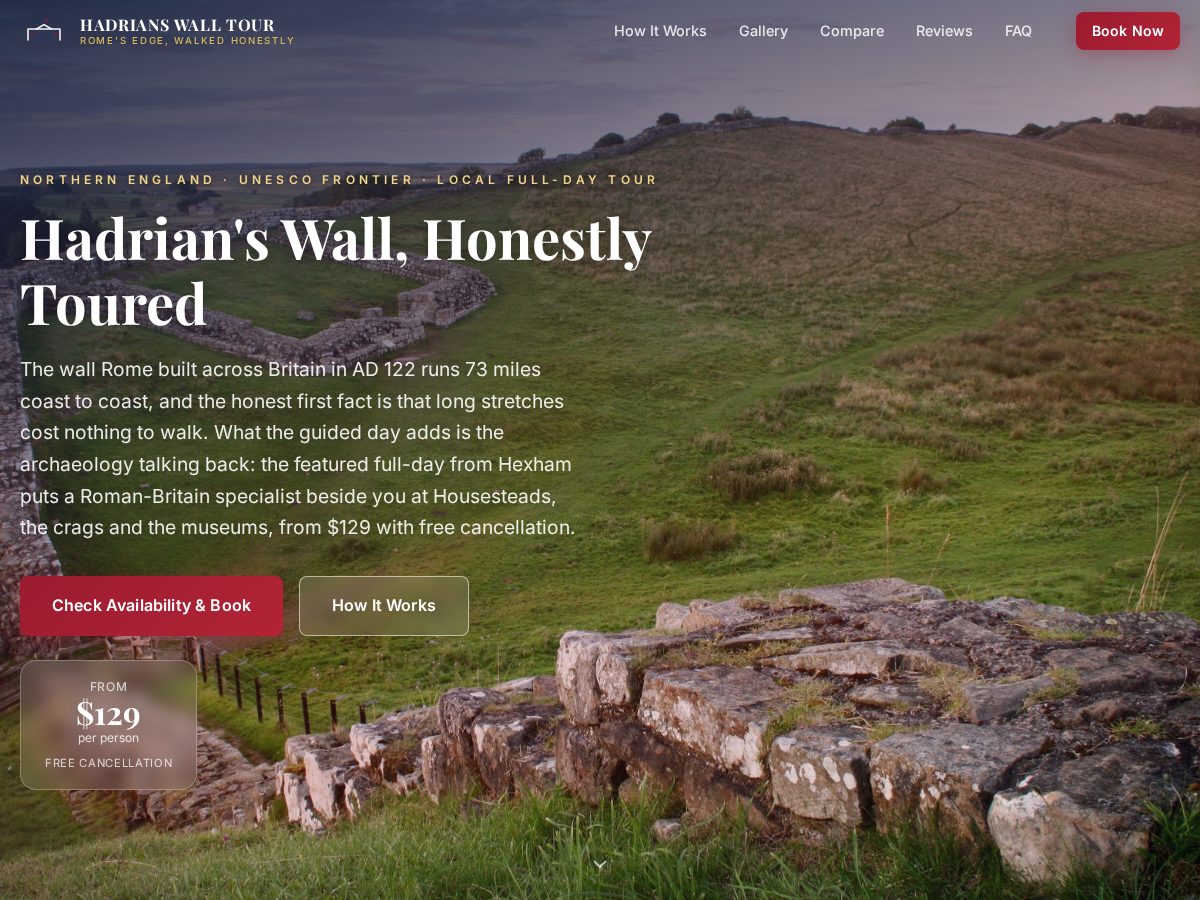 Landing-page snapshot of hadrianswalltour.com