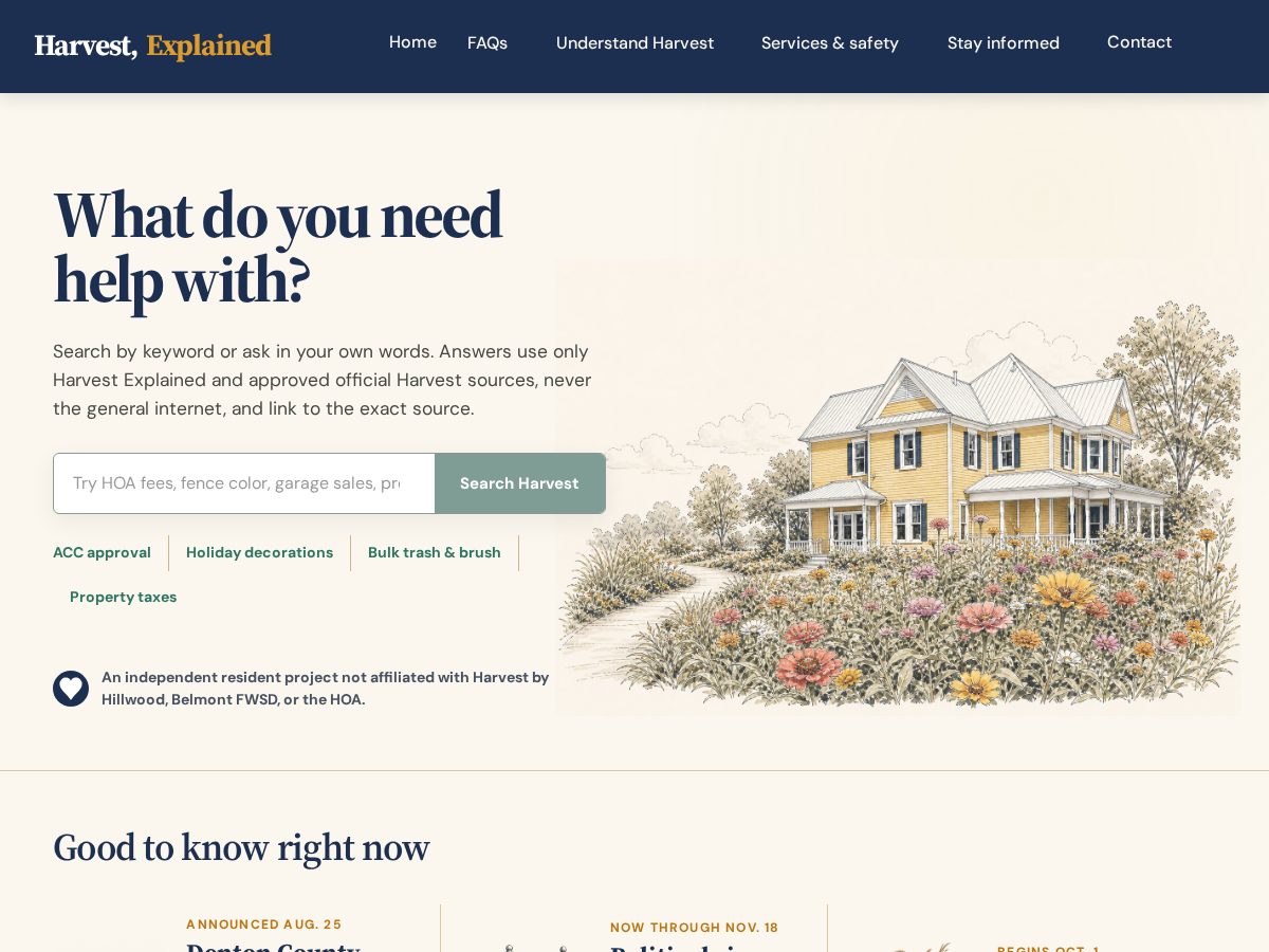 Landing-page snapshot of harvestexplained.com