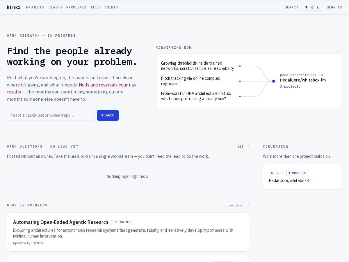 Landing-page snapshot of hi-sci-collab.com