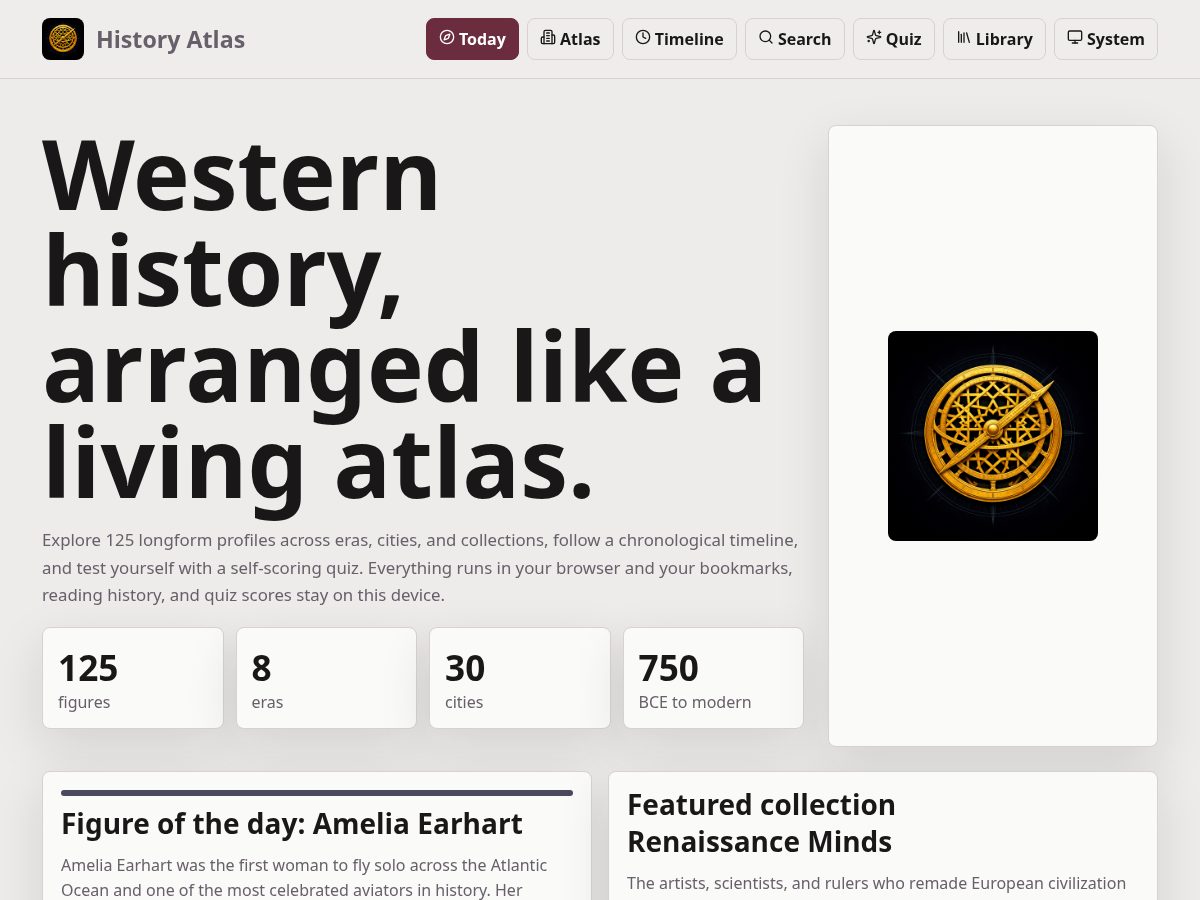 Landing-page snapshot of historyatlas.app
