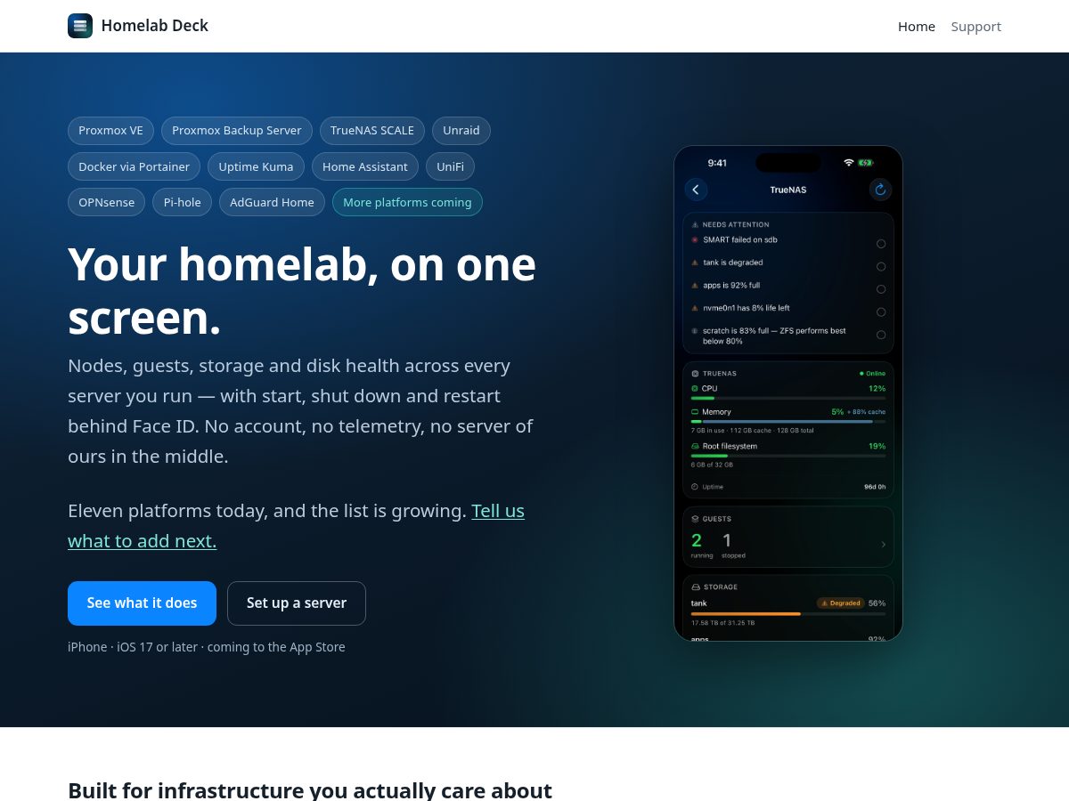 Landing-page snapshot of homelabdeck.app