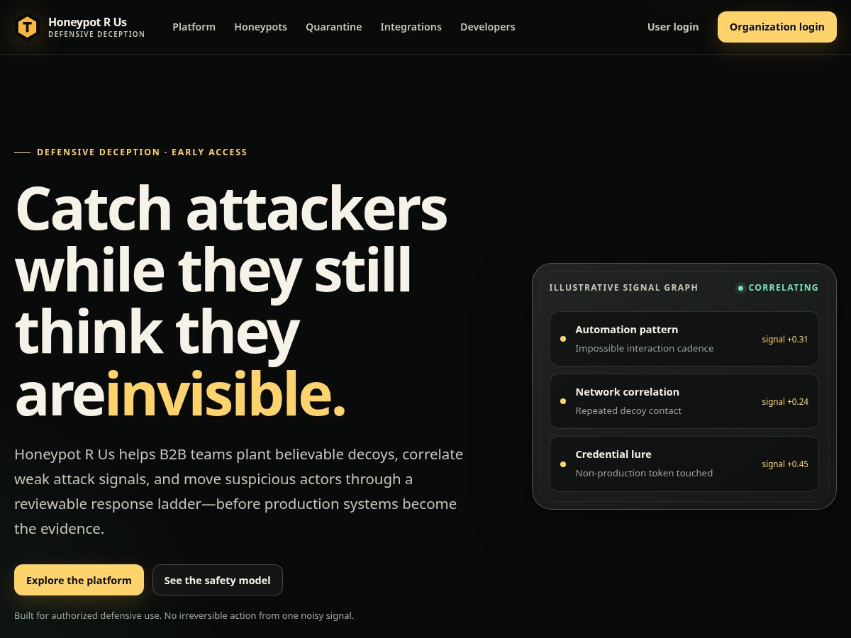 Landing-page snapshot of honeypotrus.com