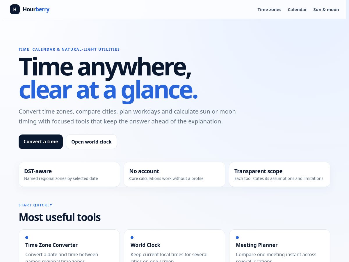 Landing-page snapshot of hourberry.com
