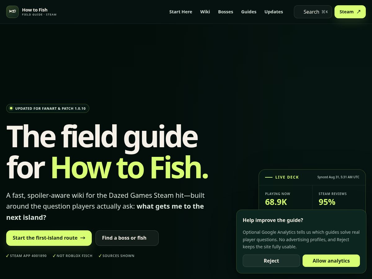 Landing-page snapshot of howtofish.dev
