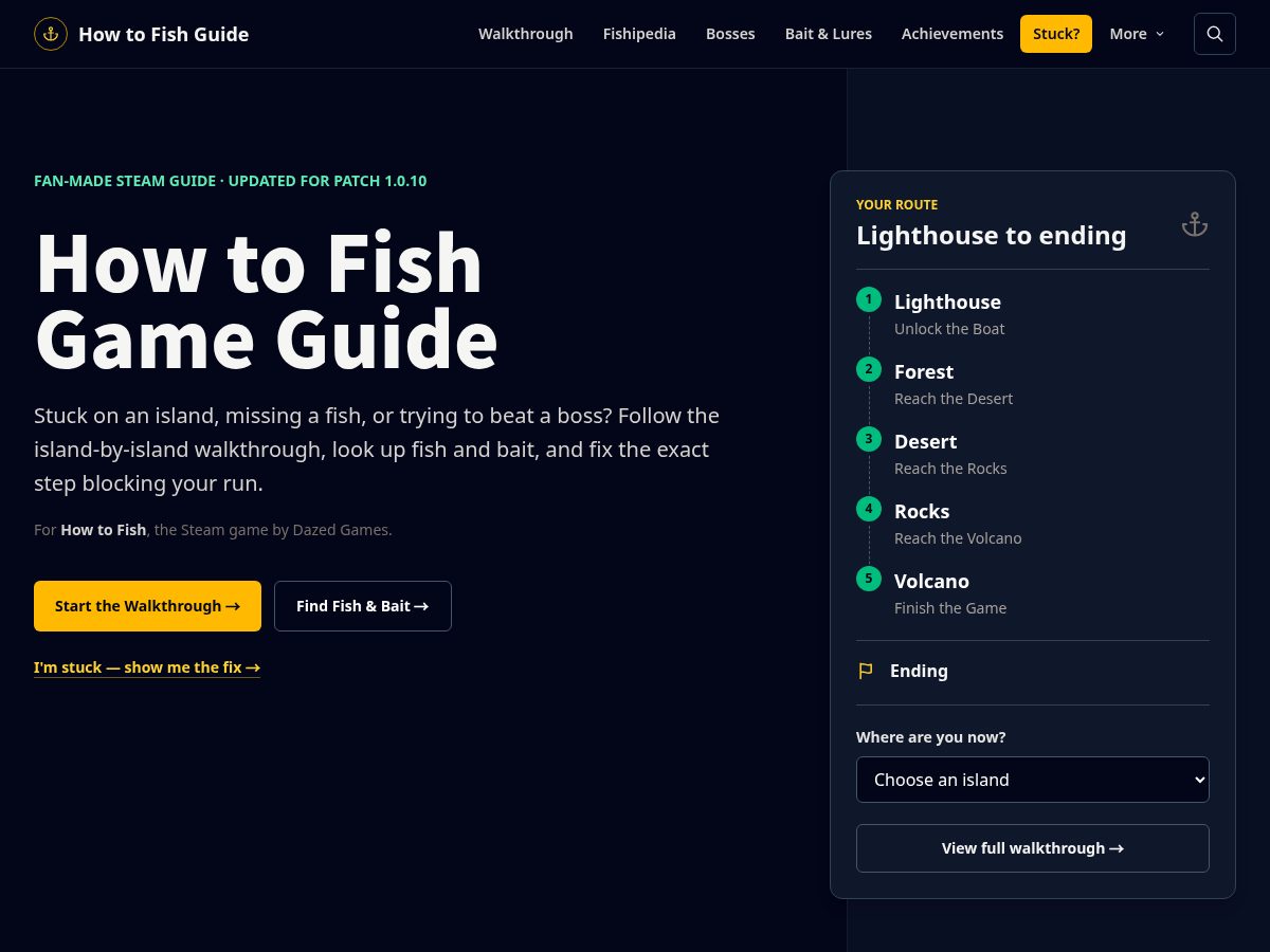Landing-page snapshot of howtofishguide.org