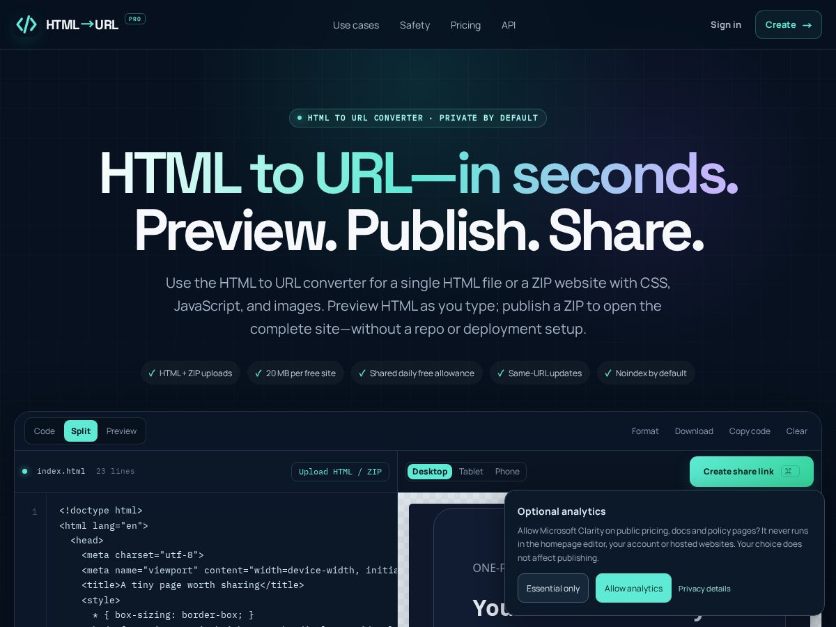 Landing-page snapshot of htmltourl.pro