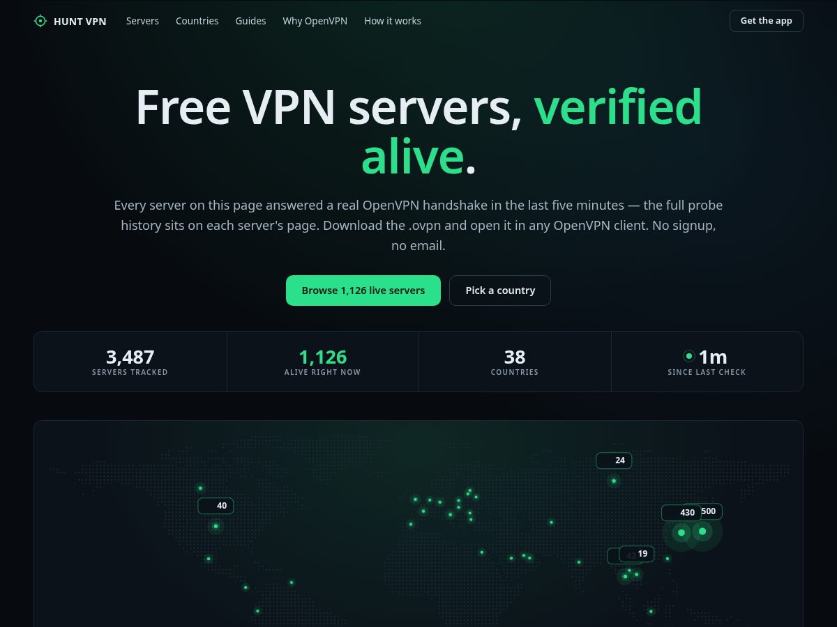 Landing-page snapshot of huntvpn.dev