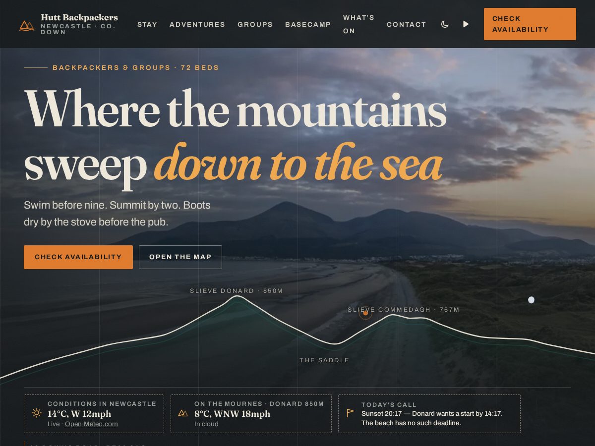 Landing-page snapshot of huttbackpackers.com