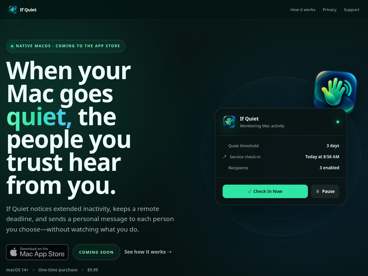 Landing-page snapshot of ifquiet.app